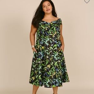 Jason Wu Printed Cotton Poplin Off-the-Shoulder Day Dress plus size